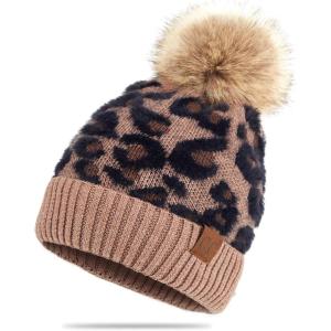 imageCC Exclusives Soft Beanie hat with Leopard Pattern and Fur PomHAT7001SF7001Mocha