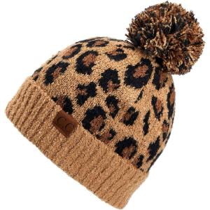 imageCC Exclusives Soft Beanie hat with Leopard Pattern and Fur PomHAT7001SF7001Ultla Soft  Latte