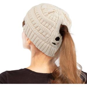imageCC Exclusives Soft Stretch Cable Knit Messy Bun Ponytail Beanie Winter Hat for Women MB20A0 Crisscross Almond Oil