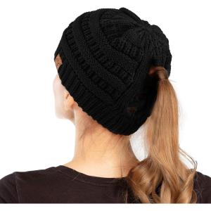 imageCC Exclusives Soft Stretch Cable Knit Messy Bun Ponytail Beanie Winter Hat for Women MB20A0 Crisscross Black