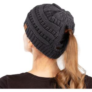 imageCC Exclusives Soft Stretch Cable Knit Messy Bun Ponytail Beanie Winter Hat for Women MB20A0 Crisscross Dk Mel Grey