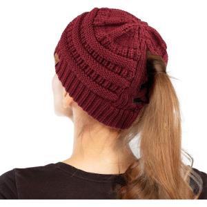 imageCC Exclusives Soft Stretch Cable Knit Messy Bun Ponytail Beanie Winter Hat for Women MB20A0 Crisscross Maroon