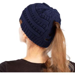 imageCC Exclusives Soft Stretch Cable Knit Messy Bun Ponytail Beanie Winter Hat for Women MB20A0 Crisscross Navy