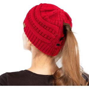imageCC Exclusives Soft Stretch Cable Knit Messy Bun Ponytail Beanie Winter Hat for Women MB20A0 Crisscross Red