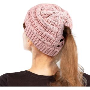 imageCC Exclusives Soft Stretch Cable Knit Messy Bun Ponytail Beanie Winter Hat for Women MB20A0 Crisscross Rose