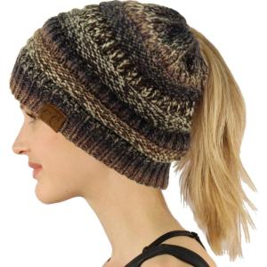 imageCC Exclusives Soft Stretch Cable Knit Messy Bun Ponytail Beanie Winter Hat for Women MB20AMix Black Gray