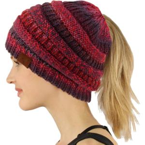 imageCC Exclusives Soft Stretch Cable Knit Messy Bun Ponytail Beanie Winter Hat for Women MB20AMix Burgundy