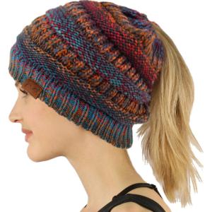 imageCC Exclusives Soft Stretch Cable Knit Messy Bun Ponytail Beanie Winter Hat for Women MB20AMix Mustard