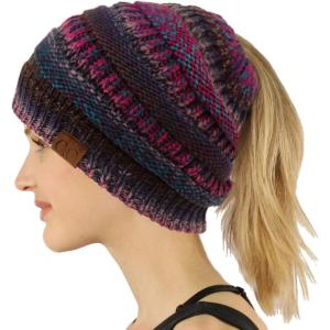 imageCC Exclusives Soft Stretch Cable Knit Messy Bun Ponytail Beanie Winter Hat for Women MB20AMix Purple