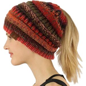 imageCC Exclusives Soft Stretch Cable Knit Messy Bun Ponytail Beanie Winter Hat for Women MB20AMix Rust