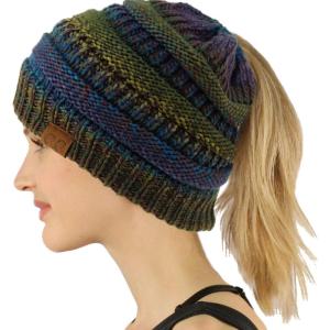 imageCC Exclusives Soft Stretch Cable Knit Messy Bun Ponytail Beanie Winter Hat for Women MB20AMix Teal