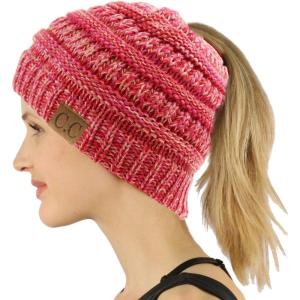 imageCC Exclusives Soft Stretch Cable Knit Messy Bun Ponytail Beanie Winter Hat for Women MB20AQuad Fuchsia