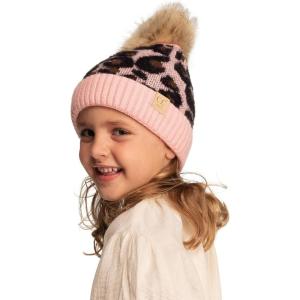 imageCC Exclusives Solid Ribbed Kids Beanie Hat with Faux Fur Pom KIDS43KIDS2061Leopardbaby Pink