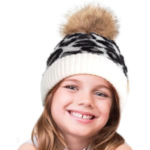 imageCC Exclusives Solid Ribbed Kids Beanie Hat with Faux Fur Pom KIDS43KIDS2061Leopardivory