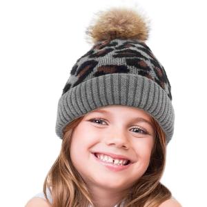 imageCC Exclusives Solid Ribbed Kids Beanie Hat with Faux Fur Pom KIDS43KIDS2061Leopardlt Mel Grey