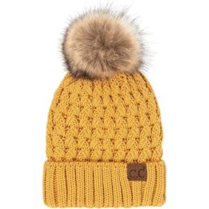 imageCC Exclusives Womens Winter Seed Stitched Confetti Pom Beanie Hat HAT1816HAT2214HAT2085HAT3841A Lattice Crossover Stitchhoney Mustard