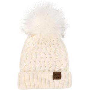 imageCC Exclusives Womens Winter Seed Stitched Confetti Pom Beanie Hat HAT1816HAT2214HAT2085HAT3841A Lattice Crossover Stitchivory