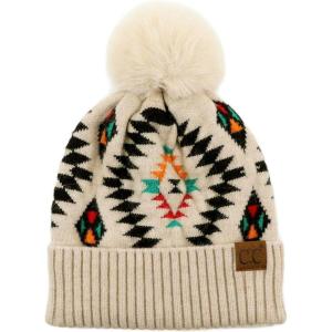 imageCC Fur Pom Winter Fall Trendy Chunky Stretchy Cable Knit Beanie HatAztec Beige