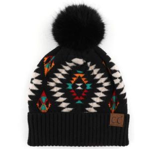 imageCC Fur Pom Winter Fall Trendy Chunky Stretchy Cable Knit Beanie HatAztec Black