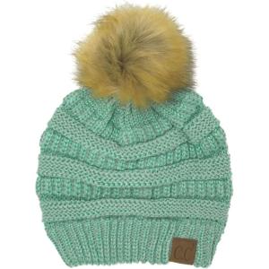 imageCC Fur Pom Winter Fall Trendy Chunky Stretchy Cable Knit Beanie HatMetallic Mint