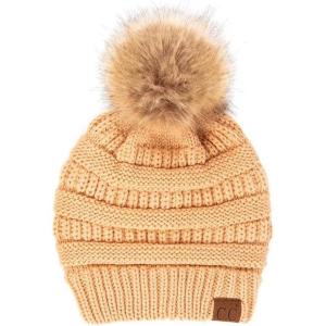 imageCC Fur Pom Winter Fall Trendy Chunky Stretchy Cable Knit Beanie HatSolid Sand