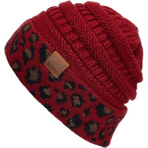 imageCC Hatsandscarf CC Exclusives Solid Color Beanie Tail Hat0 Leopard Burgundy