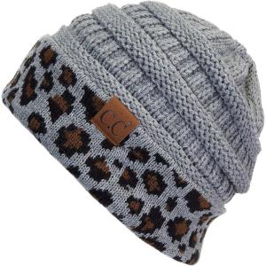 imageCC Hatsandscarf CC Exclusives Solid Color Beanie Tail Hat0 Leopard Ltmelgrey