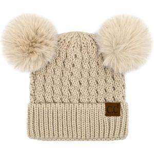 imageCC Hatsandscarf Exclusives Cable Knit Double Pom Winter Beanie HAT2055HAT23Beigecolor Natural Pom