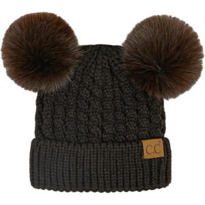 imageCC Hatsandscarf Exclusives Cable Knit Double Pom Winter Beanie HAT2055HAT23Chocolatecolor Natural Pom