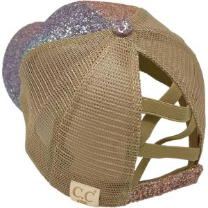 imageCC Kids 25 Ponytail Messy Buns Ponycaps Baseball Visor Cap HatCriss Cross Crystal Chunky Glitter Mermaid