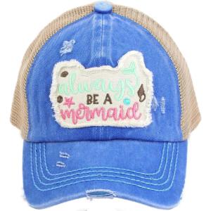 imageCC Kids 25 Ponytail Messy Buns Ponycaps Baseball Visor Cap HatCriss Cross Distressed Always Be a Mermaid Blue Moon