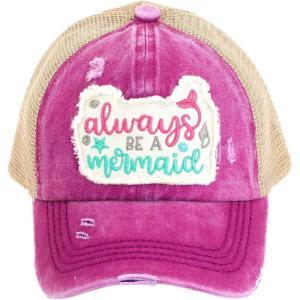 imageCC Kids 25 Ponytail Messy Buns Ponycaps Baseball Visor Cap HatCriss Cross Distressed Always Be a Mermaid Grape