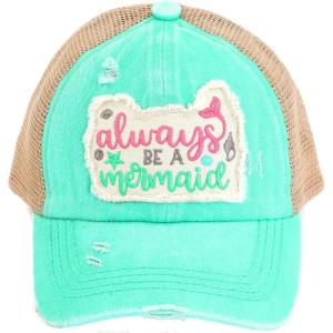 imageCC Kids 25 Ponytail Messy Buns Ponycaps Baseball Visor Cap HatCriss Cross Distressed Always Be a Mermaid Mint