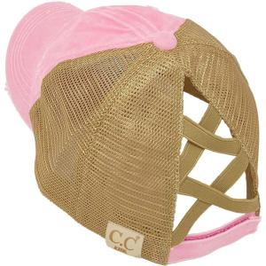 imageCC Kids 25 Ponytail Messy Buns Ponycaps Baseball Visor Cap HatCriss Cross Distressed Baby Pink