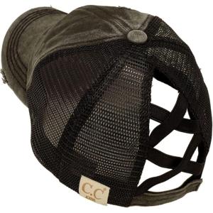 imageCC Kids 25 Ponytail Messy Buns Ponycaps Baseball Visor Cap HatCriss Cross Distressed Black