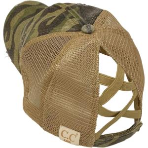 imageCC Kids 25 Ponytail Messy Buns Ponycaps Baseball Visor Cap HatCriss Cross Distressed Camo Olive