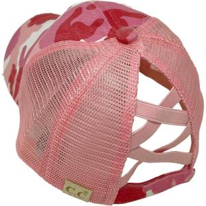 imageCC Kids 25 Ponytail Messy Buns Ponycaps Baseball Visor Cap HatCriss Cross Distressed Camo Pink