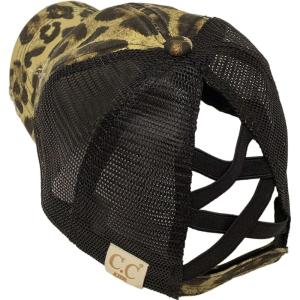 imageCC Kids 25 Ponytail Messy Buns Ponycaps Baseball Visor Cap HatCriss Cross Distressed LeopardBlack