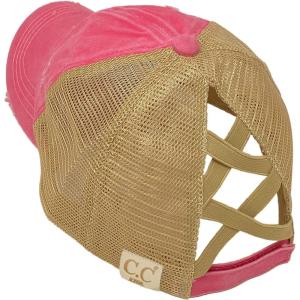 imageCC Kids 25 Ponytail Messy Buns Ponycaps Baseball Visor Cap HatCriss Cross Distressed Pink