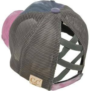 imageCC Kids 25 Ponytail Messy Buns Ponycaps Baseball Visor Cap HatCriss Cross Distressed Tie Dye Gray