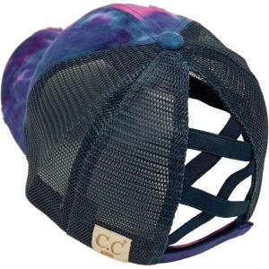 imageCC Kids 25 Ponytail Messy Buns Ponycaps Baseball Visor Cap HatCriss Cross Distressed Tie Dye Navy