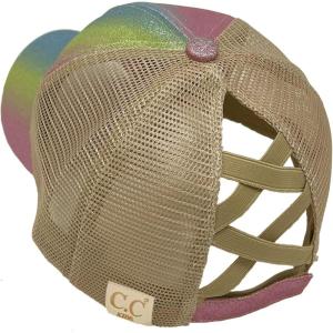 imageCC Kids 25 Ponytail Messy Buns Ponycaps Baseball Visor Cap HatCriss Cross Ombre Glitter Pink Multi