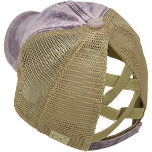 imageCC Kids 25 Ponytail Messy Buns Ponycaps Baseball Visor Cap HatCriss Cross Stone Washed Purple