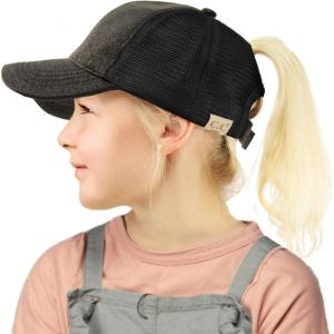 imageCC Kids 25 Ponytail Messy Buns Ponycaps Baseball Visor Cap HatGlitter Black