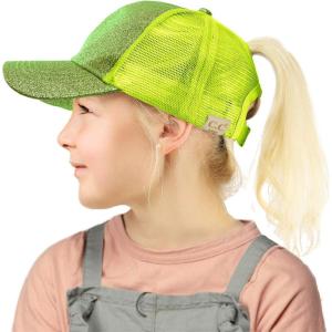 imageCC Kids 25 Ponytail Messy Buns Ponycaps Baseball Visor Cap HatGlitter Lime