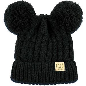 imageCC Kids Cable Knit Double Pom Beanie for Kids  Comfortable Soft Warm Children Youth Skully Hat with PomYarn Pom Black