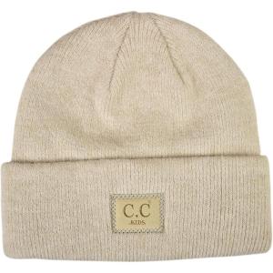 imageCC Kids Childrens Winter Knit Plain Cuff Skull Cap Beanie HatHeather Classic Light Beige