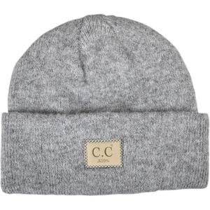 imageCC Kids Childrens Winter Knit Plain Cuff Skull Cap Beanie HatHeather Classic Light Melange Gray
