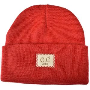 imageCC Kids Childrens Winter Knit Plain Cuff Skull Cap Beanie HatRed