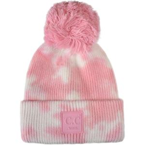 imageCC Kids Childrens Winter Thick Knit Tie Dye Pom Cuff BeanieBaby PinkWhite